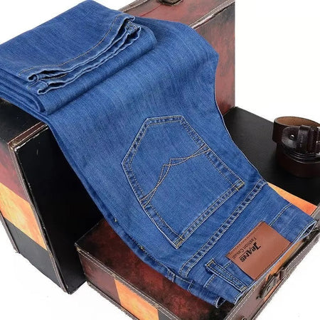 Men's Fashion Business Jeans 2025 Classic Style Casual Stretch Slim Fit Male Denim Trousers Black Blue Brand Jeans Pants