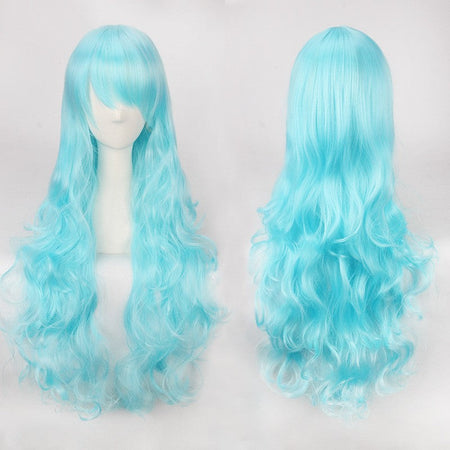 European and American style cos color anime wig, with foreign trade buckle net, universal, 80CM long, curly Synthetic fiber wig