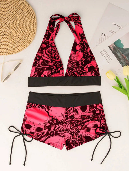 Conservative Skull Print Bikini Women's Swimsuit Flat Briefs New Arrival Swimwear from Mainland China Female Fashionable