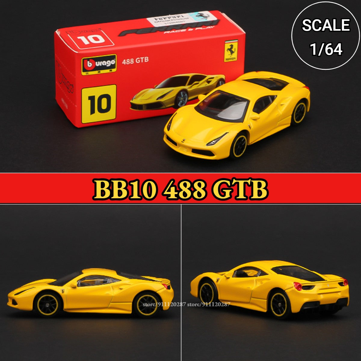 Bburago 1:64 Ferrari Mini Car Model, BB11 Enzo Metal Vehicle Replica F12tdf F40 458 488 GTB Diecast Miniature Home Decor Boy Toy