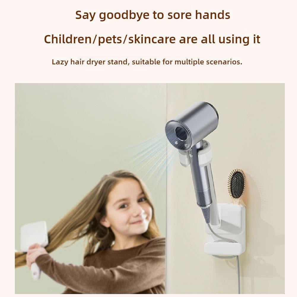 Angle Adjustable Hair Dryer Holder Non-Drilling Wall-Mounted Hair Dryer Stand For Bathroom Free-hand Lazy Storage Rack Shelf