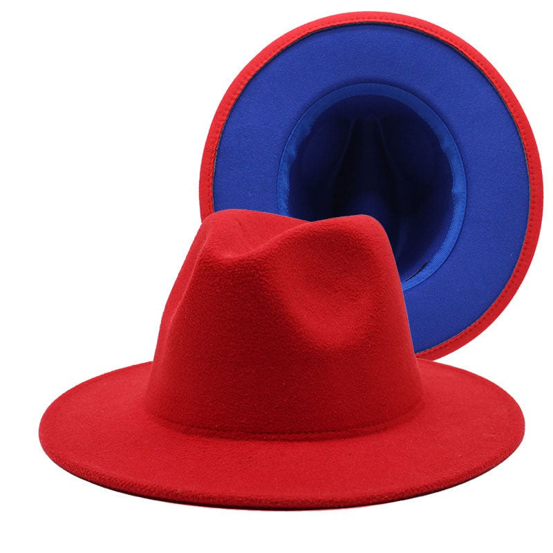 QBHAT Two-color Fedora Hat Women Men Wide Brim Felt Jazz Hat Ladies Party Top Cap Patchwork Chapeau Sombreros De Mujer 50 Colors