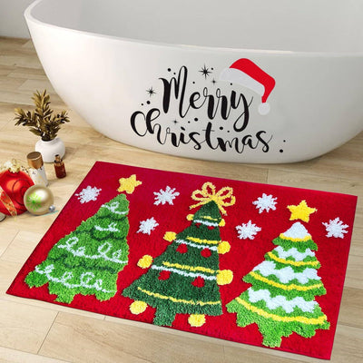 VIAMA Christmas Bathroom Rug Cute Plush Living Room & Bedroom Rug Non-Slip Absorbent Entryway Doormat Holiday Home Decor