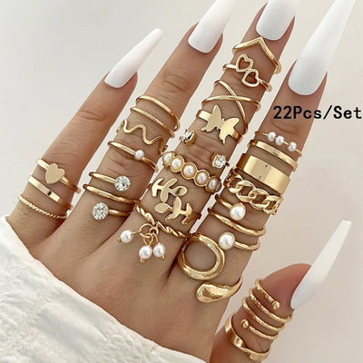 23Pcs Fashion Knuckle Rings Set For Women Crystal Star Moon Eye Wave Gold Silver Color Rings Female Trendy Party Jewelry Gift