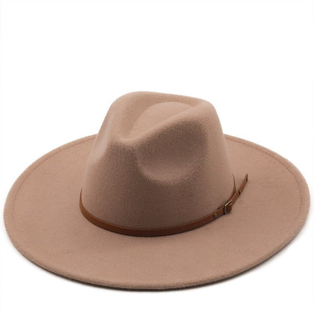 9.5cm Wide Brim Fedora Hats with Brown Belt Autumn Winter Women Party Top Hat Men Jazz Retro Cowboy Felt Cap Panama Sun Hat