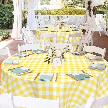 1/4pcs 213cm/83.86in Disposable Tablecloth Reusable Round Tablecloth Wrinkle-Free Waterproof Gingham Tablecloth Family Gathering