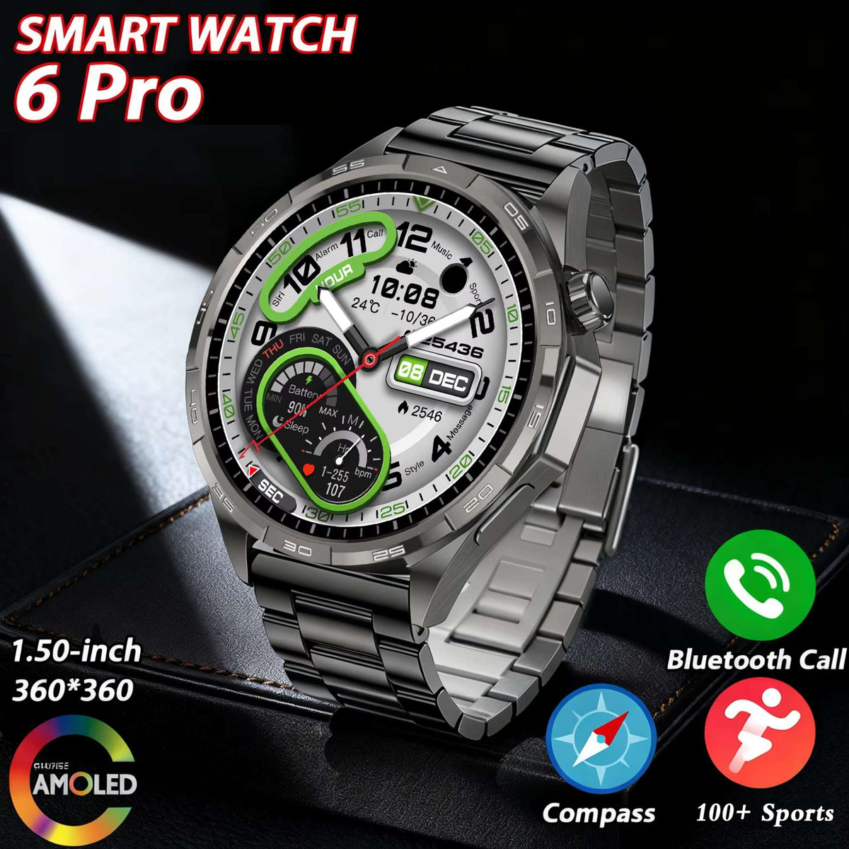 2026New Original fitness Watch G T6 Pro Smart Watch 1.50"HD AMOLED Screen GPS track Heart Rate Bluetooth Call Smartwatch for Men