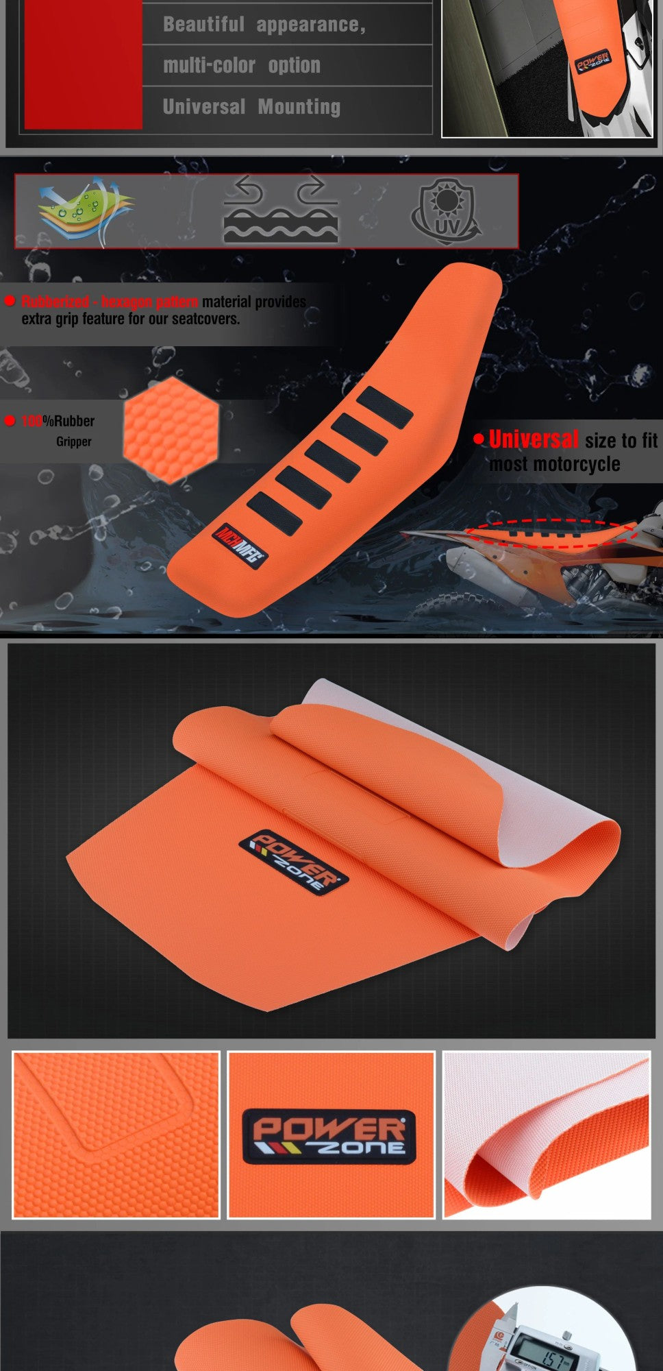 Powerzone Rib Ribbed Gripper Seat Cover in Waterproof Set Protection Antislip Upset Apply to For SXF EXC KXF CRF YZF WR TC TE