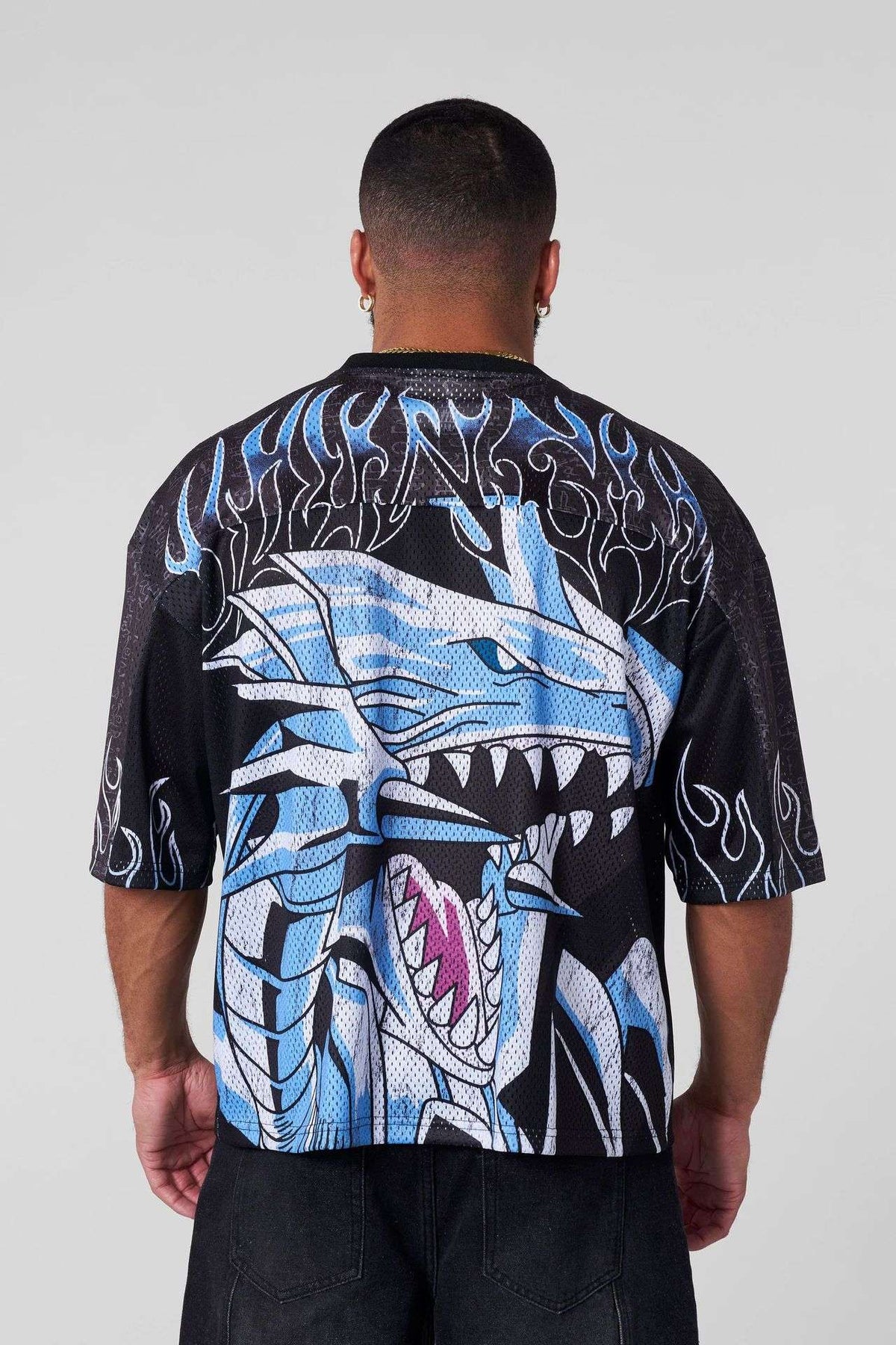 Young American oversized T-shirt summer new casual sports fitness quick drying breathable printed large mesh short sleeved shirt