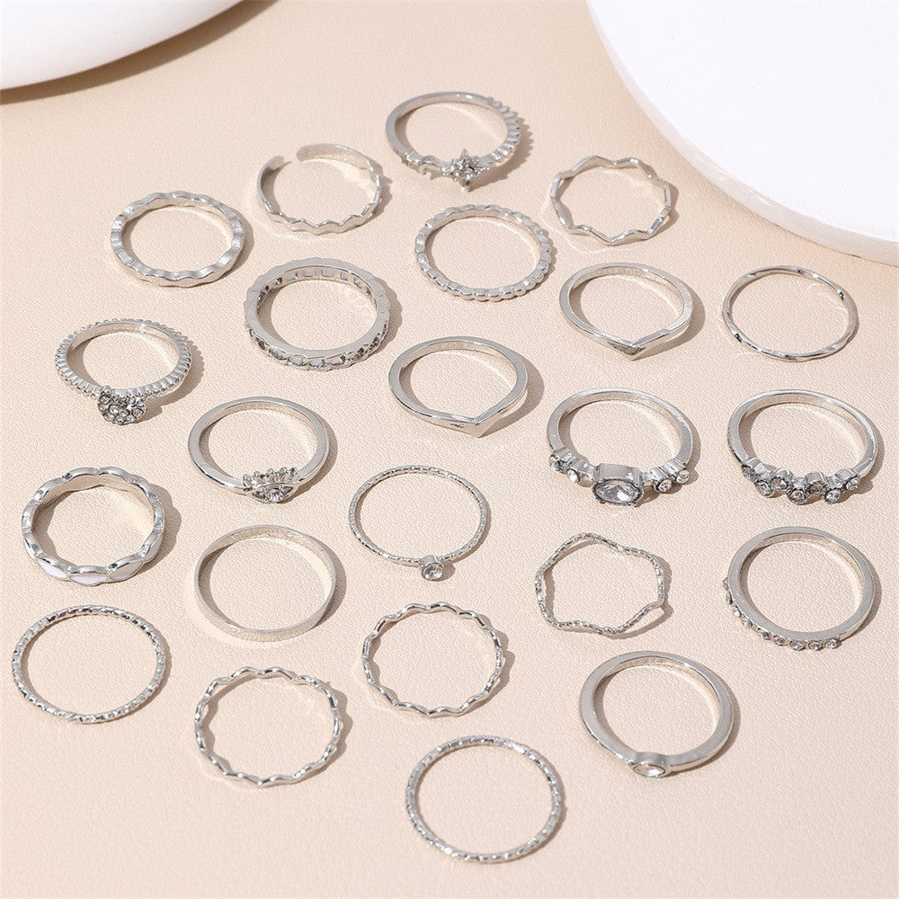 23Pcs Fashion Knuckle Rings Set For Women Crystal Star Moon Eye Wave Gold Silver Color Rings Female Trendy Party Jewelry Gift