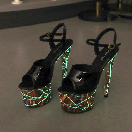 17CM Summer Shoes Women luxury Sandals Platform Ladies Shoes Stripper Womens High Heels Geometric Fluorescent Night light Heels