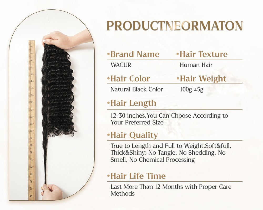 Wacur 12A Deep Wave Bundle real Human Hair Braided Extension 12-30Inches Natural Black 100% Virgin Remy Hair Extension for woman
