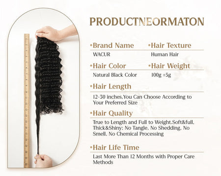 Wacur 12A Deep Wave Bundle real Human Hair Braided Extension 12-30Inches Natural Black 100% Virgin Remy Hair Extension for woman