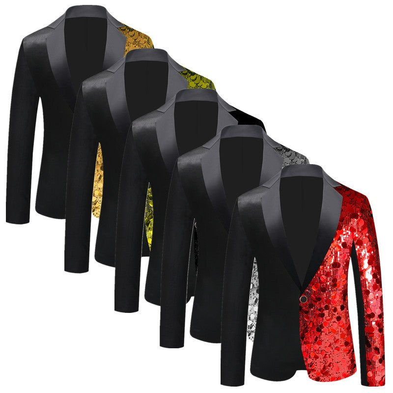 New Men Luxury Sequin Suit Jacket Silver / Gold Fashion Singer Bar KTV Dance Party Stage Performance Dress Blazers Coats