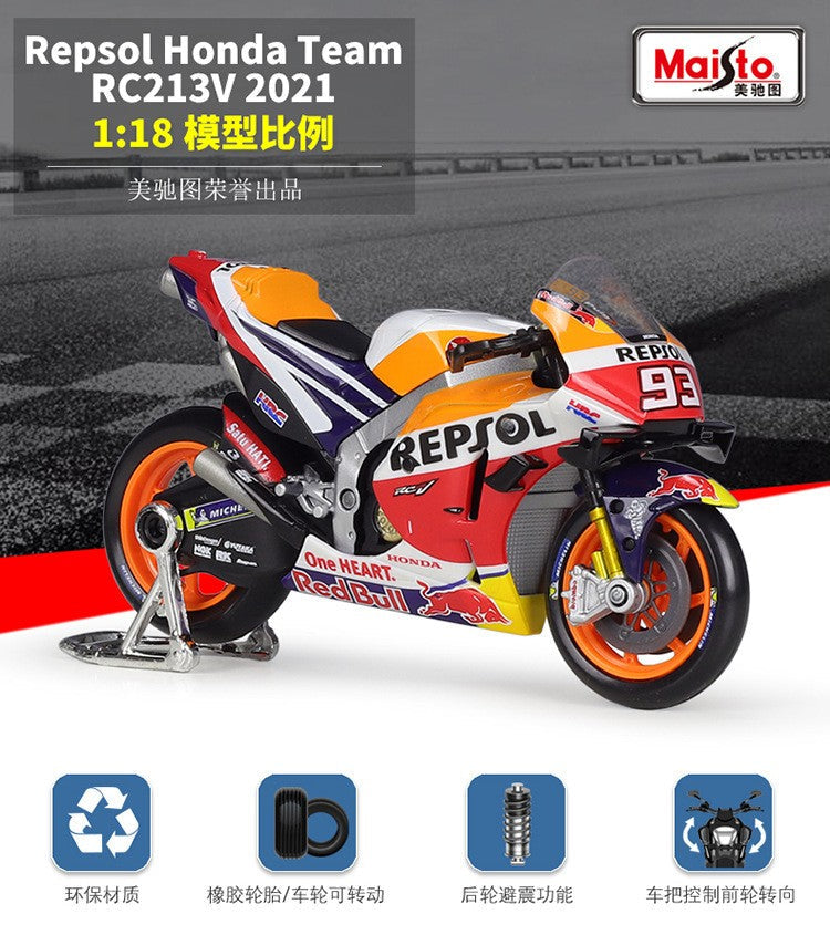 Maisto 1:18 Honda Rc213v Racing Car 2021 moto Gp #44 #93 Racing Imitation Alloy Motorcycle Model Finished Toy Gift Collection
