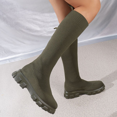 Woman Sock Boots Heels Over The Knee Botas Feminina Woman Long Elastic Botines autumn Winter New Brand Knitting Plush