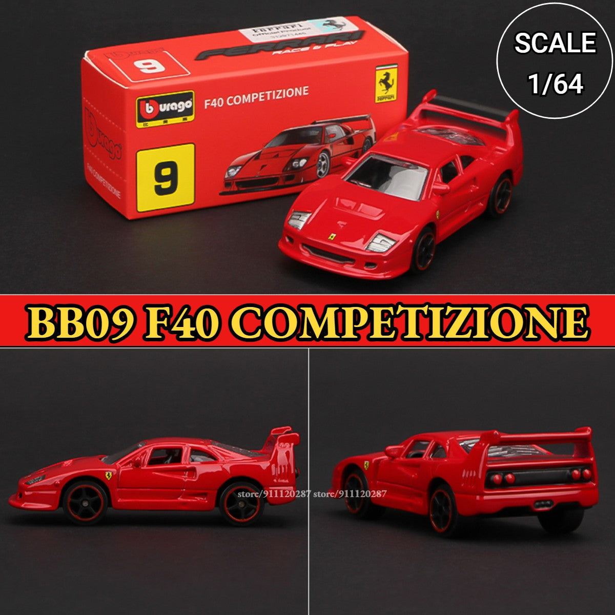 Bburago 1:64 Ferrari Mini Car Model, BB11 Enzo Metal Vehicle Replica F12tdf F40 458 488 GTB Diecast Miniature Home Decor Boy Toy