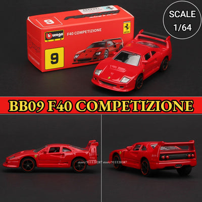 Bburago 1:64 Ferrari Mini Car Model, BB11 Enzo Metal Vehicle Replica F12tdf F40 458 488 GTB Diecast Miniature Home Decor Boy Toy