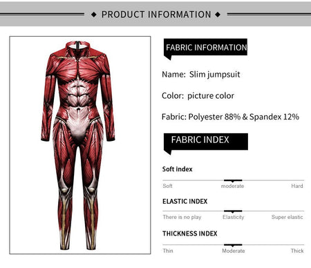 [You're My Secret] Halloween Cosplay Costumes for Men Women 3D Printed Muscle Elastic Human Anatomy Body Bodysuit Jumpsuit