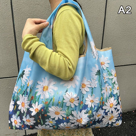 New Fashion Bag Foldable Shopping Bag Reusable Grocery Storage Bag Nylon Portable Shoulder Handbag Travel Tote Bag