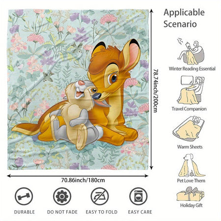 Disney Bambi humper Floral Print Flannel Blanket Home Camping Gifts Soft Cozy Sofa Bed Cover with Vibrant Cartoon Design Decor