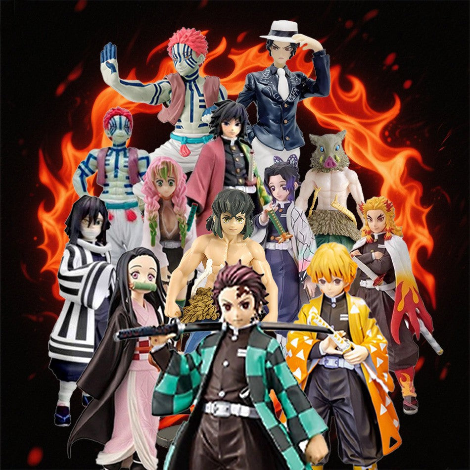 Demon Slayer Anime Action Figure - Kamado Tanjirou with Agatsuma Zenitsu And Nezuko PVC Model Toys Kimetsu No Yaiba Warriors
