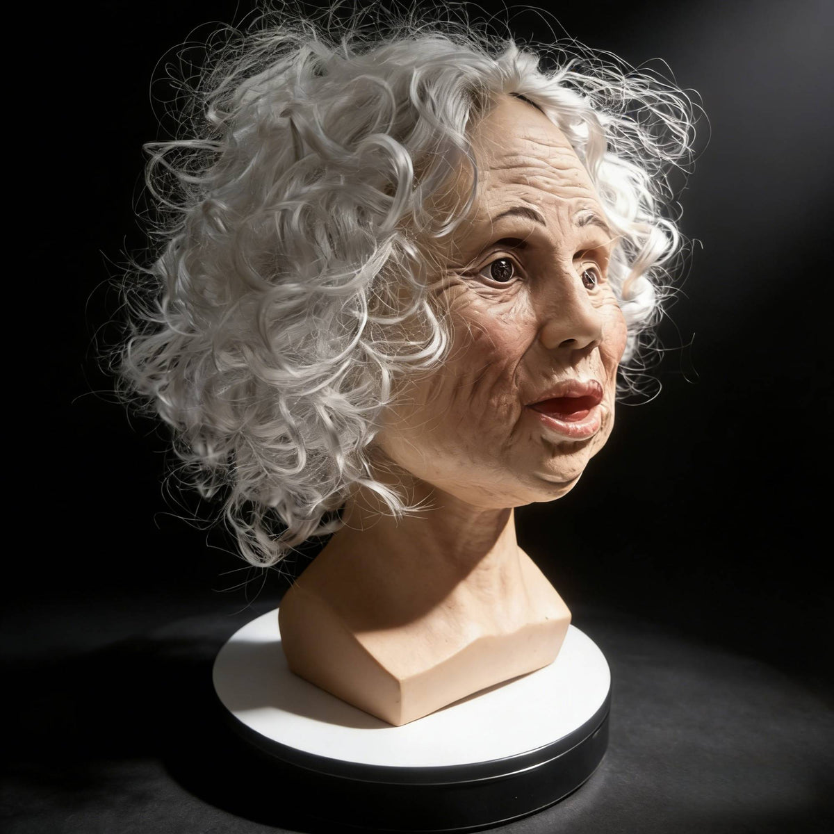 Realistic Old Woman Latex Mask with White Curly Hair, Full Head Elderly Grandma Mask for Halloween Cosplay, Horror Costume Party