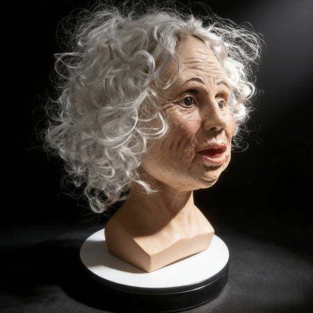 Realistic Old Woman Latex Mask with White Curly Hair, Full Head Elderly Grandma Mask for Halloween Cosplay, Horror Costume Party