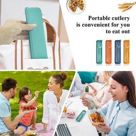 4Pcs Portable Tableware Set 4 In 1 Wheat Straw Dinnerware Cutlery Travel Tableware Picnic Dinnerware Camping Cutlery Set