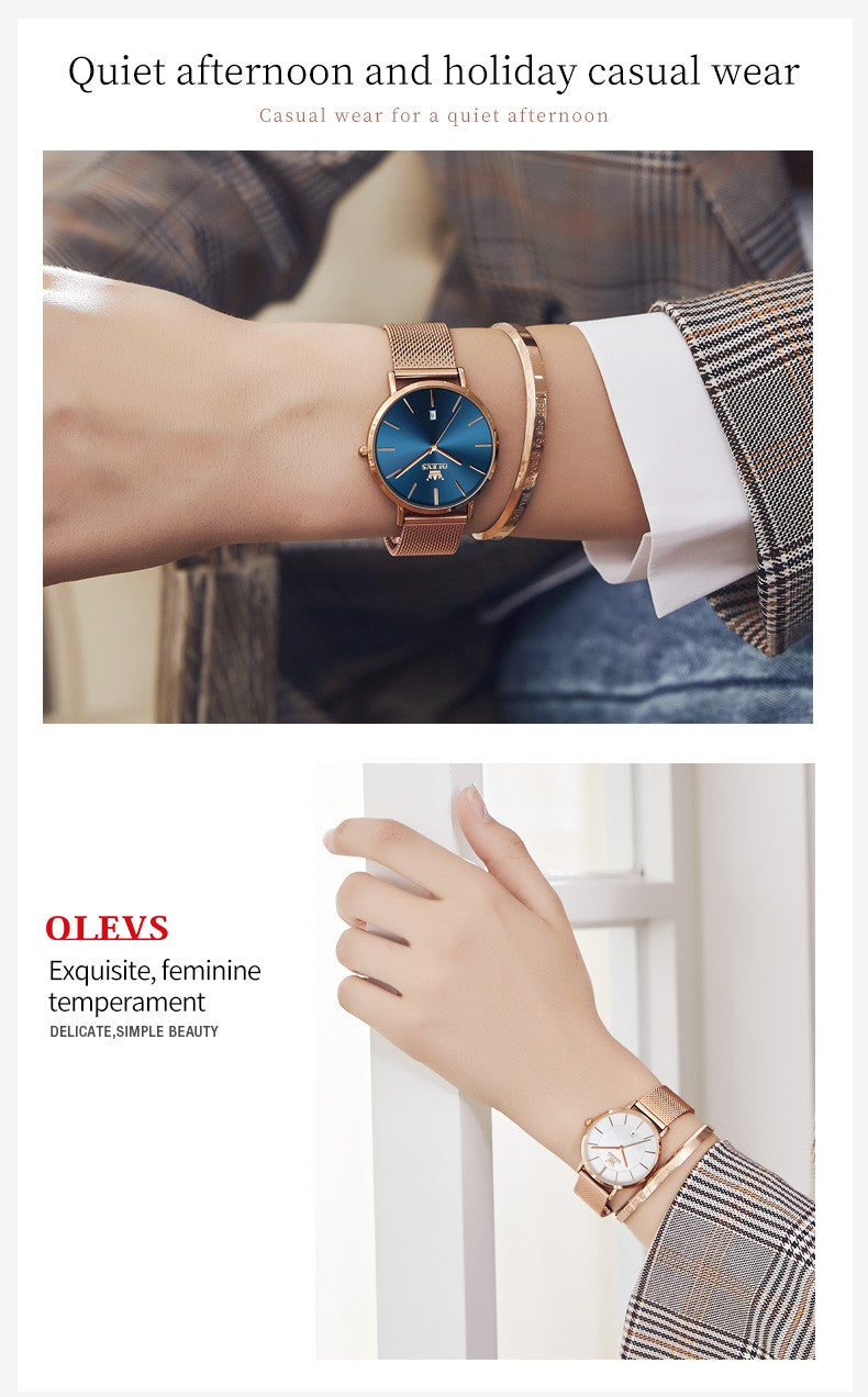 OLEVS 5869 Fashion Women's Watches Milanese Mesh Belt Waterproof Simplicity Versatile Quartz Watch for Lady Original Wristwatch