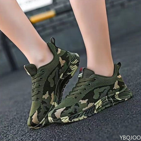 Mesh Camouflage Sports Shoes Men's Durable Casual Shoes Men's Anti Slip Tennis Outdoor Hiking Lightweight Flat Shoes Sneakers