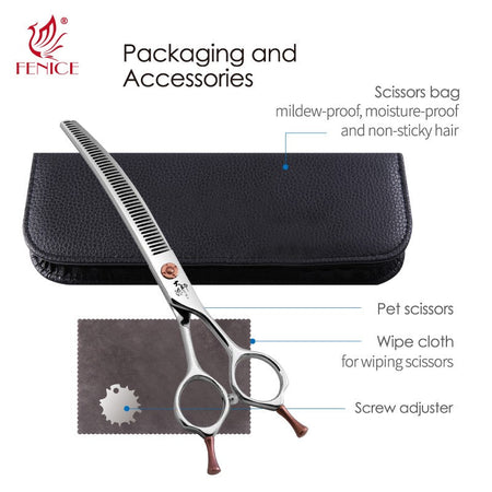 Fenice ZB Professional 6.5/7.0 Inch JP440CDog Grooming Curved Chunker/Thinner/Fluffy Scissors for Dog Groomer/Family Use