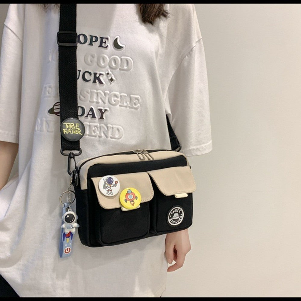 Fashion Versatile Men's Crossbody Bag Large Capacity Japanese Style Shoulder Bag Retro with Pendant Messenger Bag Unisex