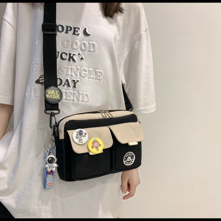 Fashion Versatile Men's Crossbody Bag Large Capacity Japanese Style Shoulder Bag Retro with Pendant Messenger Bag Unisex