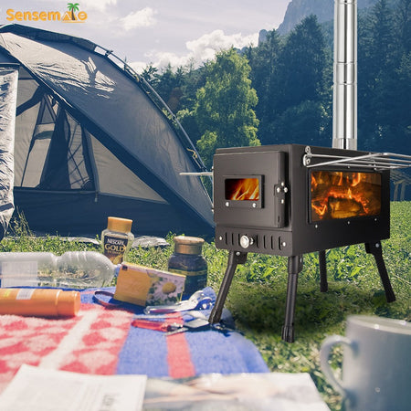 Folding Camping Wood Stove,Portable Tent Heater with 5-Section Detachable Chimney,Ice Fishing Firewood Burner,Outdoor Cook & BBQ