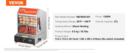 SucceBuy 27/37L 2Tiers Hot Dog Steamer with Temperature Control Stainless Steel Electric Bun Warmer for Hot Dogs&Buns for Cinema