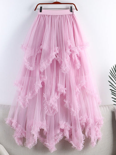 TIGENA Tutu Tulle Long Skirt for Women 2023 New Summer Korean Aesthetic Cute Irregular Mesh High Waist Maxi Skirt Female Purple