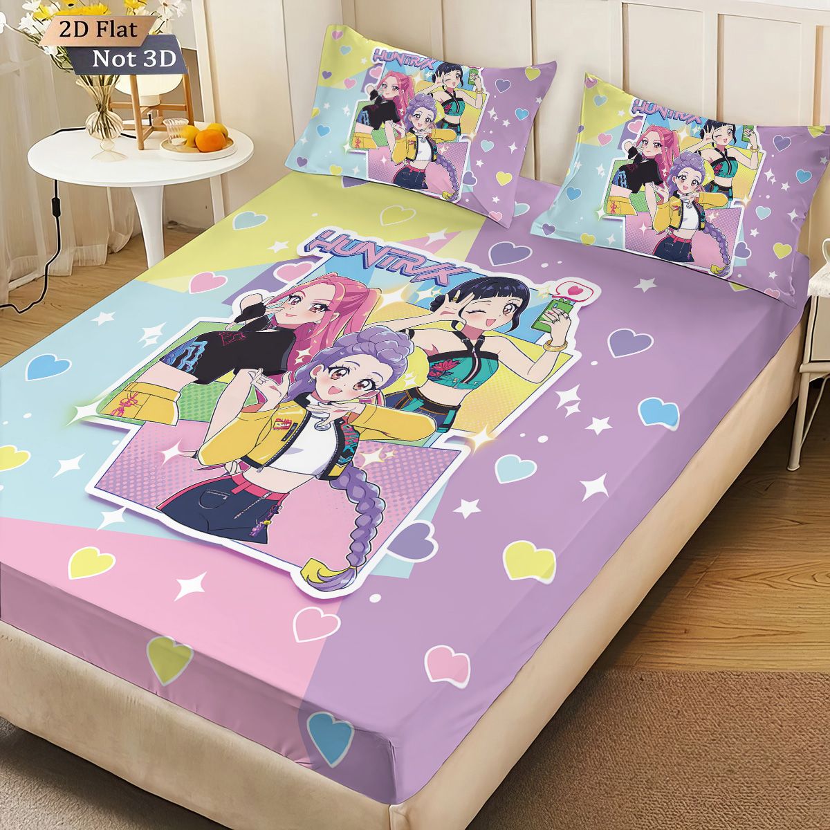 3pcs K-Pop Demon Hunters Printed Chipless Bed Sheet Set Multi Size Soft Bed Cover Bedroom Bedding Decoration Machine Washable