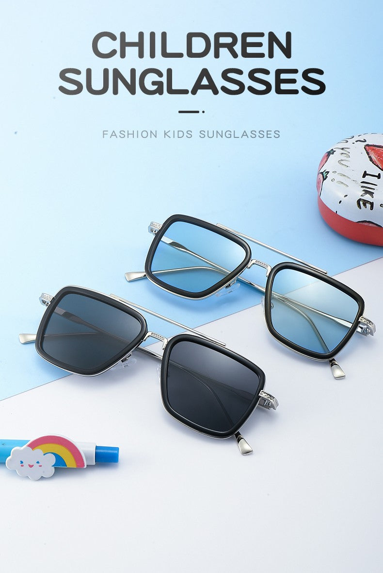 Luxury Fashion Tony Stark Style Kids Polarized Sunglasses Children Square Sun Glasses Boys Girls Oculos Retro Iron Man Glasses