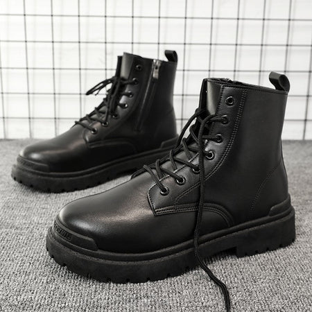 Men's Leather Boots Four Seasons Outdoor Casual Hiking Boots Retro Fashion Work Boots Thick Bottom Ankle Boots Anti-slip Fleece