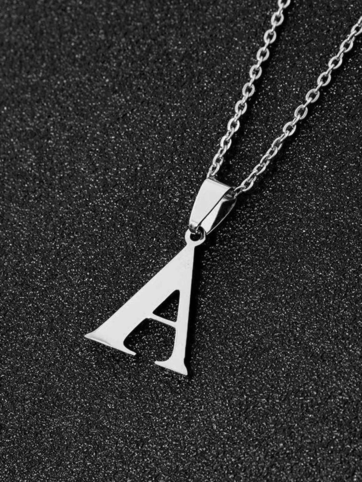 DGIDDK Stainless Steel Fashion Simple A-Z Small Letter Necklace Initial Pendant Fine Chain Alphabet Men Women Jewelry Gift