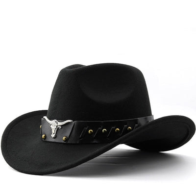 New Western Cowboy Hat Roll Brim Cowgirl Cap Cowboy Jazz Fedora Hats Felt Cap with Cow Band for Women Men