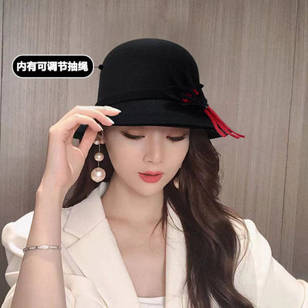 2022 Autumn Winter Fedoras Women Hat Elegant Vintage Bowknot Wool Ladies Hat Dome Felt Wedding Church Jazz Cap Female Bow Bowler