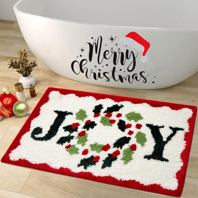 VIAMA Christmas Bathroom Rug Cute Plush Living Room & Bedroom Rug Non-Slip Absorbent Entryway Doormat Holiday Home Decor