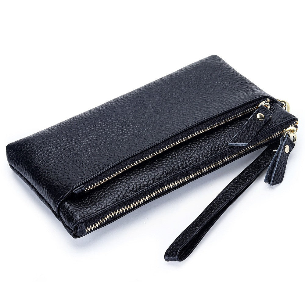 Women's Wristlet Clutch Purse Genuine Leather Clutch Cellphone Smartphone Long Wallet Vintage Purse Travel Double Zip Wristlets