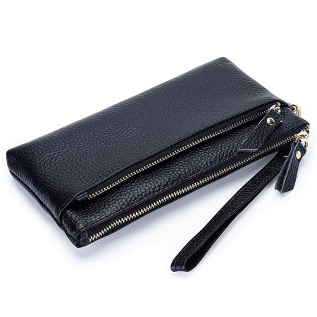 Women's Wristlet Clutch Purse Genuine Leather Clutch Cellphone Smartphone Long Wallet Vintage Purse Travel Double Zip Wristlets