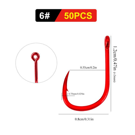 FTK 50-100pcs Gold Fishing Hook High Carbon Steel 1#-12# Barbed Hook With Ringed EYE Red Fishhooks for Carp Fishing Tackle