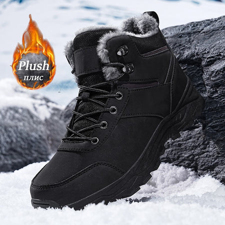 New Autumn and Winter High-Top Thick-Soled Fleece-Lined Men's Snow Boots, Outdoor Hiking Shoes, Hunting Boots, Hiking Boots