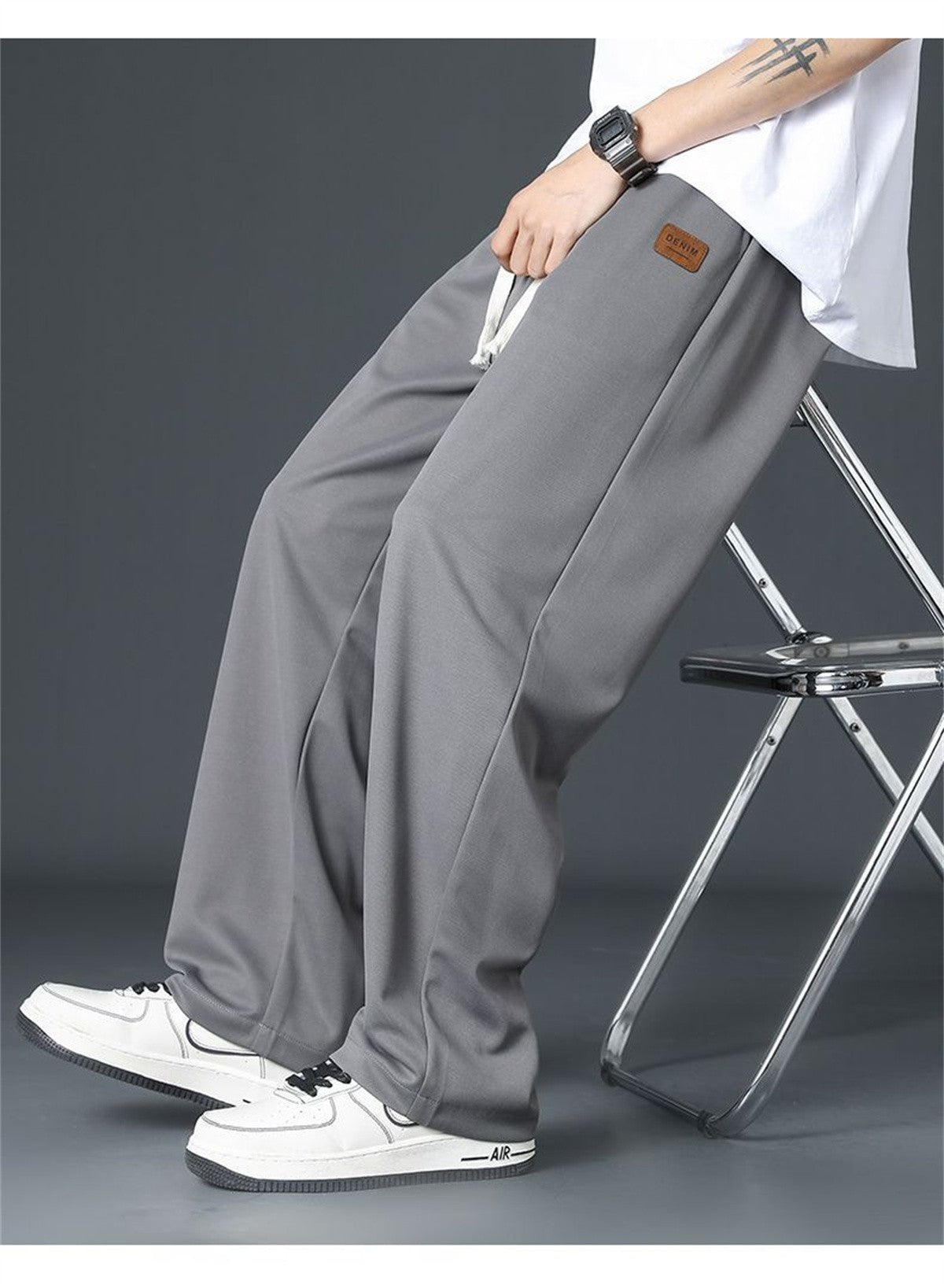 Black Straight Pants for Men's Summer Wide Leg Pants Casual Harajuku Student Pants High Street Trousers Gray Cool Sweatpants