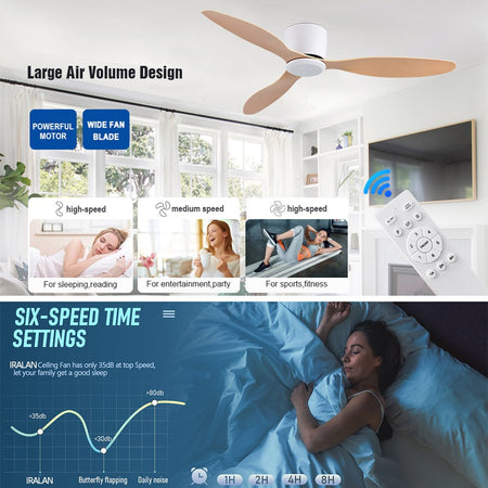 Ceiling Fan Low Floor DC Motor Electric Fan Remote Control Large Household Fan Without Light for Living Room Bedroom